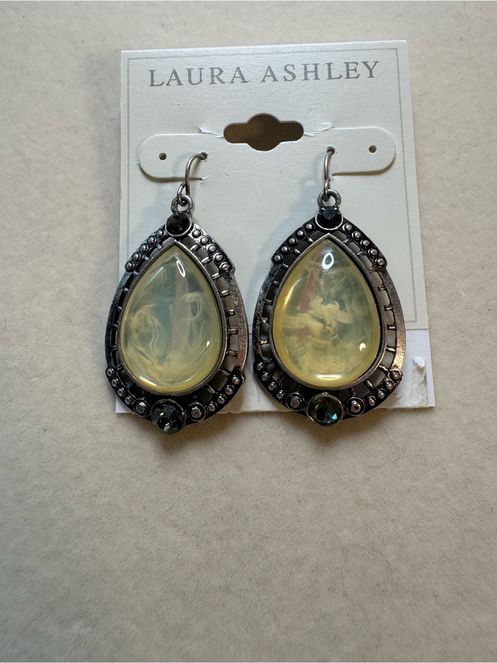 New Laura Ashley Opalescent Teardrop Drop Earrings - Pale Yellow